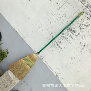 Corn Broom Natural Straw Green Handle Outdoor Garden Cleaning Tool Long Reach Broom Head With <b>Plastic</b> <b>Rod</b> For Yard Patio Use - Product Image 4