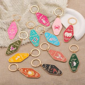 Porte-clés Motel Hôtel Signes du Zodiaque Horoscope Douze Constellations Breloques Astrologiques Signes du Zodiaque Porte-clés en Métal Émaillé 3D Anneau de Clés - Product Image 6