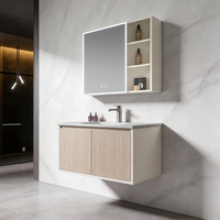 Meuble de salle de bain mural moderne avec miroir LED, étagères de rangement multifonctionnelles et grande capacité de stockage