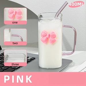 Thời Trang Mới 400Ml Vuông Thủy Tinh Ly Thủy Tinh Borosilicate Có Nắp Đậy Bằng Nhựa Và Ống Hút Thủy Tinh Và Đầy Màu Sắc Xử Lý Cho Nước Trái Cây - Product Image 6