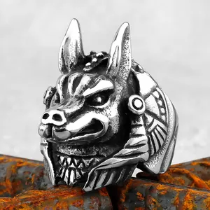 Rvs Heren Ringen Egyptische Mythologie Anubis Amulet Ring Mode Punk Sieraden Heren Ring Accessoires