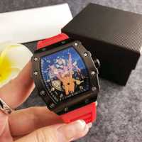 Montre à quartz pour homme de luxe avec cadran squelette tonneau et bracelet en silicone