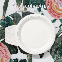 Assiettes jetables écologiques en bagasse, 150 pièces, 23 cm, rondes, blanches, biodégradables, vaisselle de fête, fabriquées en Chine