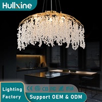 Lustre carré moderne en cristal Hullxine avec suspension de taille moyenne pour salon, lampe LED suspendue