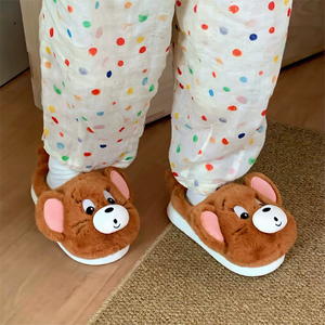 XIXITIAO Pantoufles d'hiver <span class=keywords><strong>en</strong></span> peluche chaudes pour couple, motif <span class=keywords><strong>chat</strong></span> mignon, semelle épaisse <span class=keywords><strong>en</strong></span> EVA, antidérapantes, douces, fourrées, dessin animé animal, chaussures d'intérieur - Product Image 1