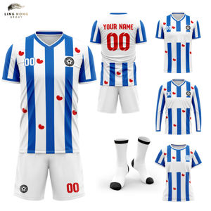 Maillots de football personnalisables 100 % polyester unisexe, impression par transfert thermique de qualité supérieure, logos et numéros d'équipe, respirants, séchage rapide, manches courtes - Product Image 1