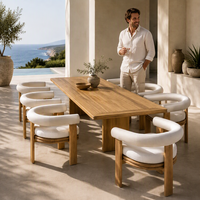 Ensemble de salle à manger d'extérieur en teck de luxe, table de patio 8 places avec fauteuils rembourrés pour villa, hôtel, complexe hôtelier, ferme, appartement