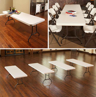 Vente en gros Meilleur prix vente, salle à manger en plein air empilable pour restaurant, salle à manger en plastique blanc 8ft 10 sièges HDPE une pièce table pour fête