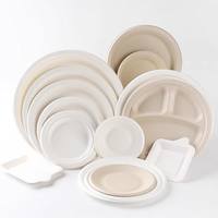 Assiettes jetables biodégradables en bagasse, résistantes, compatibles micro-ondes, écologiques, 9 pouces, 3 compartiments, imperméables, pour les fêtes