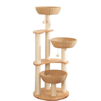 Arbre à chat en bois massif avec cadre d'escalade, panier tissé en sisal, jouet pour chat, fournitures pour chat, carton