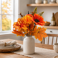 Kunstmatige herfstzonnebloem- en esdoornbladboeket, 5-delige herfstbloemenarrangement voor Thanksgiving, bruiloft en huisdecoratie