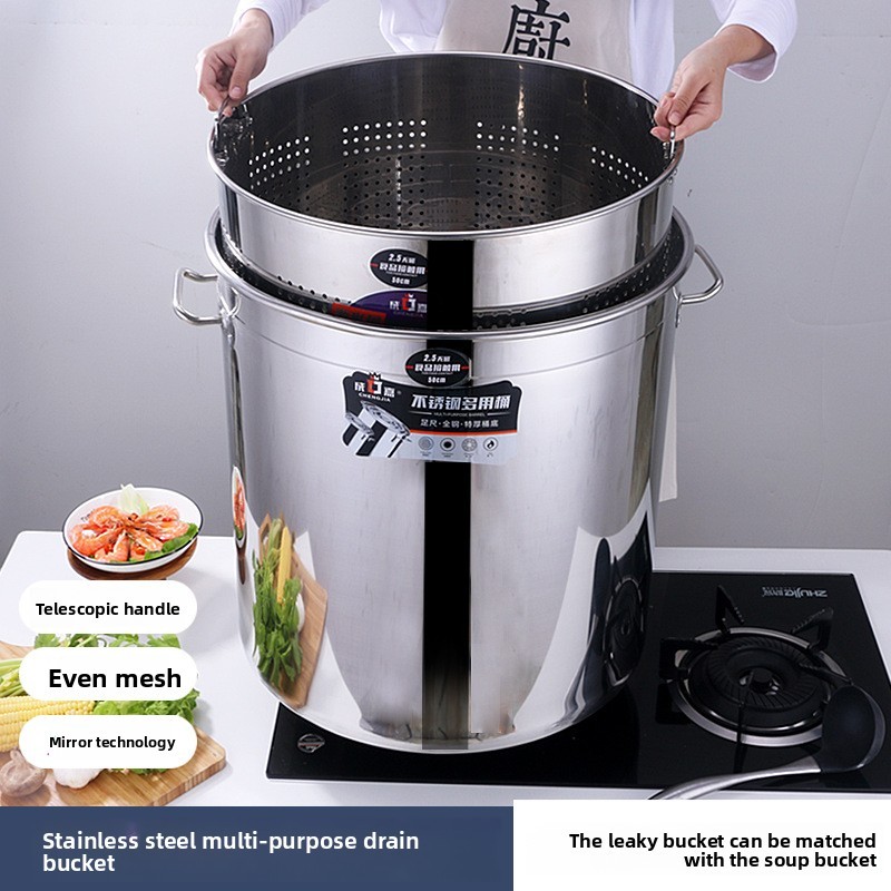 Commercial Hotel Use 201 Stainless Steel Soup Stock Pot Bucket Large Capacity Thickened Canteen Lid Modern Multi-Purpose Drip · image 4
