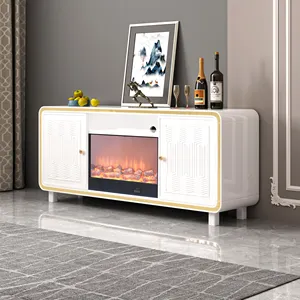 Ekintop-Soporte de madera maciza para tv, moderno, dorado y blanco, para chimenea interior