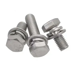 Tornillos SEMs premontados de cabeza hexagonal de acero inoxidable 304 316 con arandelas planas y de resorte