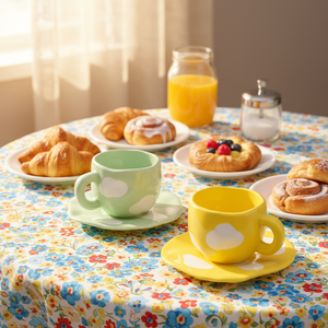 Conjunto de Xícara e Pires de Café em Porcelana Bone China Madou, Pintado à Mão, com Padrão Xadrez Marrom, Design Exquisito e Adorável, Presentes Corporativos, Ecológico - Product Image 4