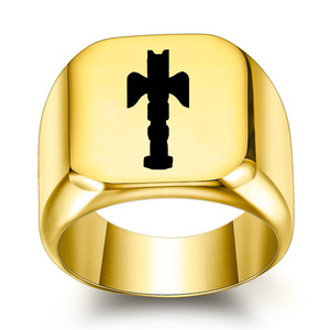 Men's Stainless Steel Square Ring Cross Design 18MM <b>Polished</b> Fashion Jewelry Gift - Product Image 1