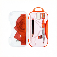 Ensemble de 8 pièces de matériel de géométrie pour étudiants : compas métalliques, règle, rapporteur, crayon, gomme, avec boîte de rangement incassable