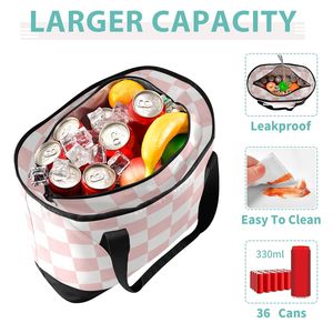 Sac isotherme de gros format à carreaux roses grande capacité pour femmes, idéal pour le déjeuner, les courses et les activités de plein air - Product Image 4
