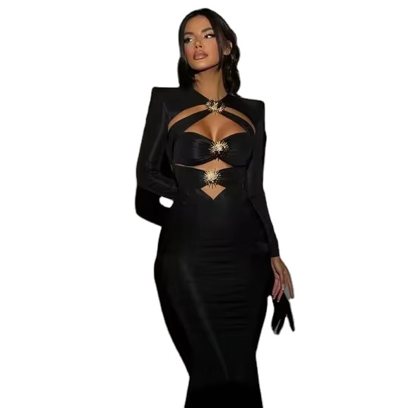 green emerald velvet dress Black Ribbed Knit Long Sleeves Mermaid Dress  Hot Miami Styles