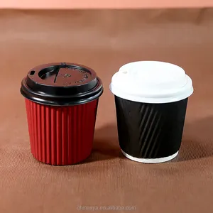 Eco Friendly Paper Cup Double Wall Green Ripple Corrugated Coffee Cup With Cup Sleeve