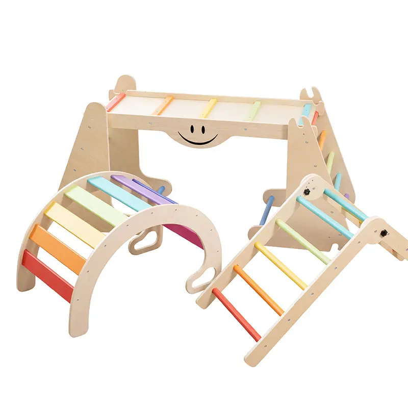 Opvouwbare Regenboog Kid Baby Klimmen Speelgoed Indoor Gym Houten Montessori Klimset Verstelbare Hoogte Driehoek Voor Peuters