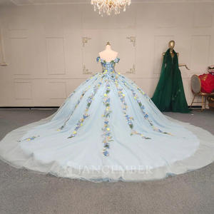 Jancember ANY28 Modesto fuera del hombro Azul Quinceañera 15 Vestidos - Product Image 3