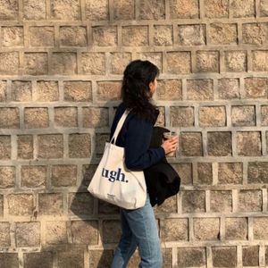 Women's <b>Canvas</b> <b>Tote</b> Bag With Green Text Printing Minimalist Style All Seasons Shopping Bag - Product Image 2
