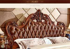 Ensemble de lit en bois massif de style royal européen avec un cuir véritable solide et durable pour une utilisation à domicile, dans une villa ou un hôtel - Product Image 4