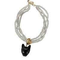 Collier Multicouche Tendance en Perles d'Imitation avec Pendentif Tête de Léopard Style Punk Hip Hop, Bijou de Luxe pour Fête, Idéal Cadeau