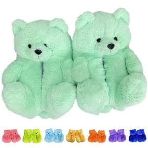 Pantoufles animales personnalisées de grande taille en gros, mignonnes et câlines, ours en peluche, semelle souple pour enfants et adultes, chaudes pour la maison - Product Image 1