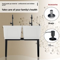 Évier portable double trou pour lavage des mains, autoportant, en plastique PP, écologique, facile à nettoyer, avec égouttoir, vasque rectangulaire, design contemporain