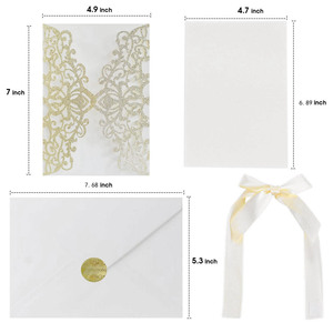 Elegantes Tarjetas de Invitación de Boda, Invitaciones de Corte Láser Color Marfil con Lazo y Sobres, Invitaciones en Blanco - Product Image 5