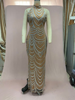 Robe de soirée longue en cachemire pour femme, coupe droite, style halter, avec jupe bouffante transparente ornée de diamants