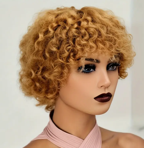 Crépus Bouclés Fringe pour Pixie Cut Perruque pour Femmes Pas Cher <span class=keywords><strong>Court</strong></span> Perruque de <span class=keywords><strong>Cheveux</strong></span> Humains avec <span class=keywords><strong>Frange</strong></span> Noir HD Lace Couleur - Product Image 1