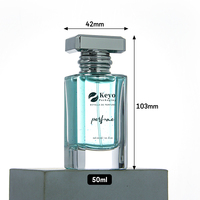 Botol Parfum Kaca Persegi Bahu Datar 50ml Mewah dengan Pompa Semprot, Warna Bening, Desain Baru KEYO, Tutup Perak Shanghai PGB-CD-015