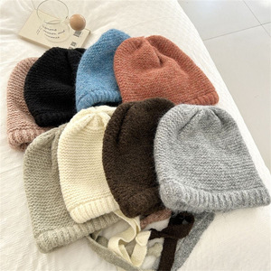 Warm Cozy Earflap <b>Beanie</b> Hat For <b>Women</b> 56-58Cm Acrylic Fiber Winter Knit Oversized <b>Slouchy</b> Style Foldable Solid Color - Product Image 2