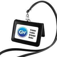 Porte-badge pliable en cuir véritable avec fenêtre transparente, 2 poches, pochette porte-cartes d'identité, multicolore, léger, avec cordon tour de cou, en solde