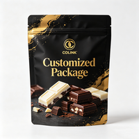 Pochette à fermeture éclair personnalisée en feuille d'or noir pour l'emballage de chocolats artisanaux, de truffes, de fèves de cacao et de confiseries gourmandes