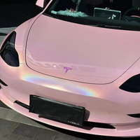 Carrosserie d'automobile PET brillant fleur de cerisier rose voiture vinyle Wrap rose autocollant couleur changeante Film d'emballage Film de protection du corps