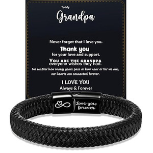 Bracelet magnétique tissé à la main pour hommes, en cuir noir avec gravure, cadeau pour petit-fils, motif cœur « Je t'aime pour toujours » - Product Image 3