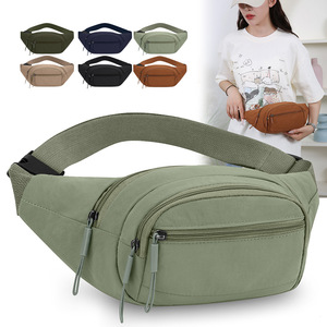 Multi Functional Nylon Waist Bag With Zipper Pockets For Jogging And Everyday Use Light Green Army Green Dark Blue Black Khaki - Product Image 1