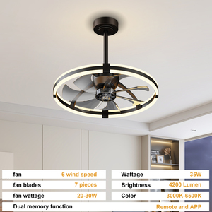 23.6in Minimalist <b>Ceiling</b> Fan <b>Light</b>, 3000K-6500K <b>Dimmable</b> <b>LED</b> Fandelier, Reversible Silent Copper Motor for Living Room Bedroom - Product Image 6