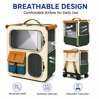 Sac à dos trolley pour animaux de compagnie, sac de transport à roulettes détachable, sac de voyage extérieur en tissu Oxford respirant pour chats et chiens