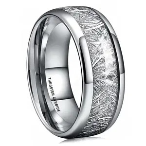 8毫米钨结婚戒指模仿陨石银抛光带男士戒指