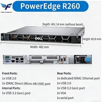Server Rak R260 1U dengan Prosesor Xeon E-2400, 4 Slot DDR5, Kompatibel dengan HDD SSD SAS SATA, DELL
