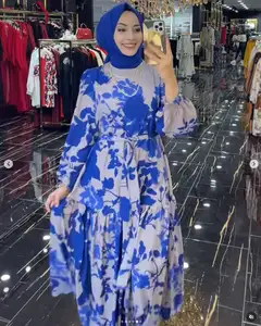 Plus Size Women Dress Muslim 2023 Islamic Clothing Floral Designs Femme Abaya Modest Arab Maxi Dress