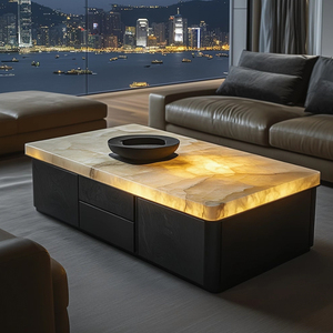 Luxury <strong>Real</strong> Marble <strong>Coffee</strong> <strong>Table</strong> with Drawer <strong>Wood</strong> Panel Lighting Natural Marble Living Room Furniture Set Office Tea <strong>Table</strong> - Product Image 5