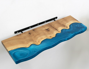 Unique Design Blue Epoxy & Wood <b>Floating</b> <b>Shelf</b> With Hidden <b>Bracket</b> Easy to Install Wall Mounted <b>Shelves</b> for Kitchen - Product Image 1