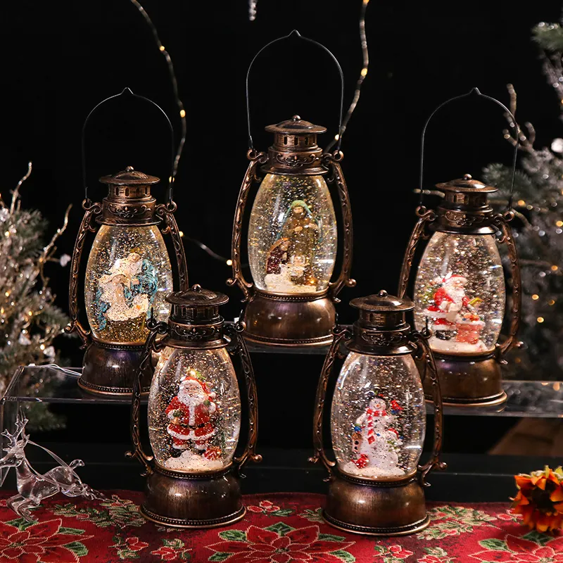 Linterna Led Vintage para decoración navideña, artículo personalizado con muñeco de nieve de resina en el interior, venta al por mayor