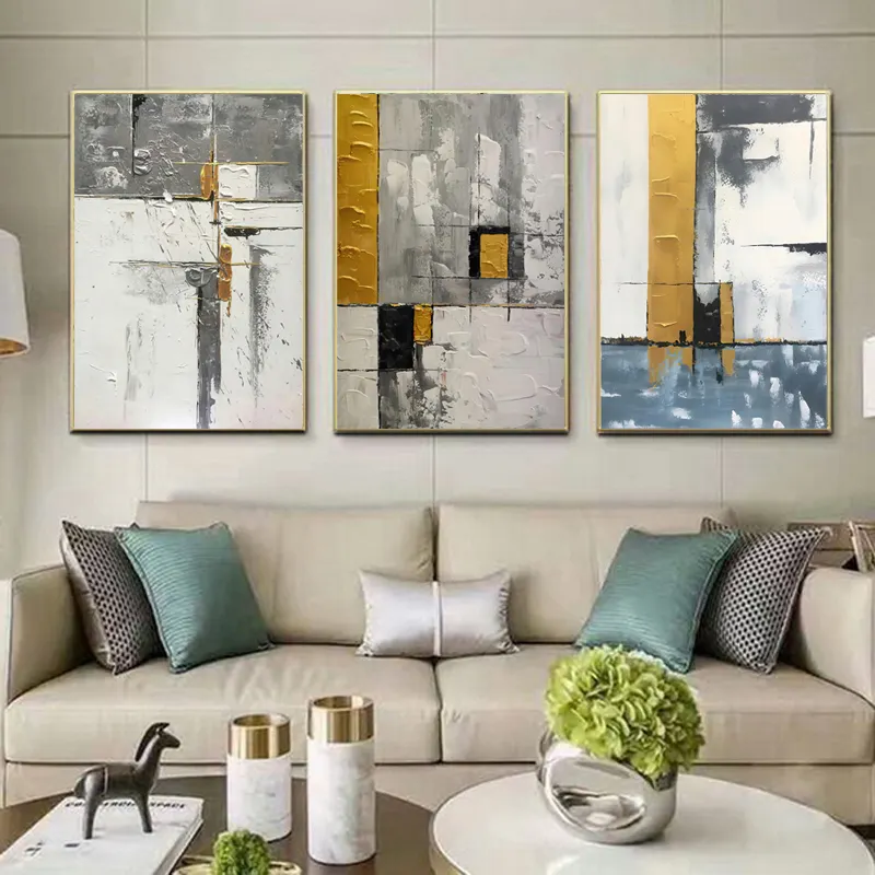 Wholesale Modern Abstract High end Handmade Oil Painting Wall Art cuadros gold custom canvas print